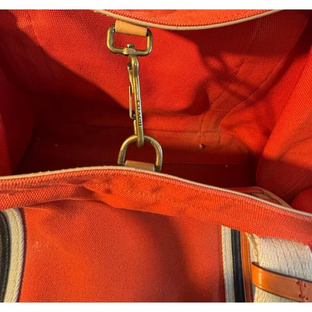 Coach Bleecker Orange Canvas &‎ Tan Leather Beach Unisex Tote Bag 71321 5825 - Picture 5 of 12